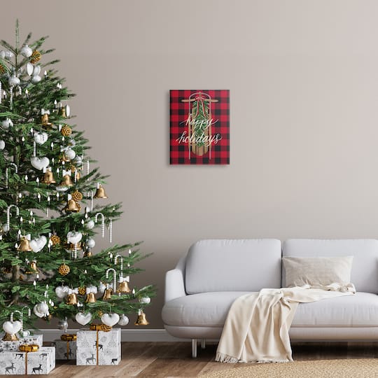 Stupell Industries Happy Holidays Tartan Sled Canvas Wall Art